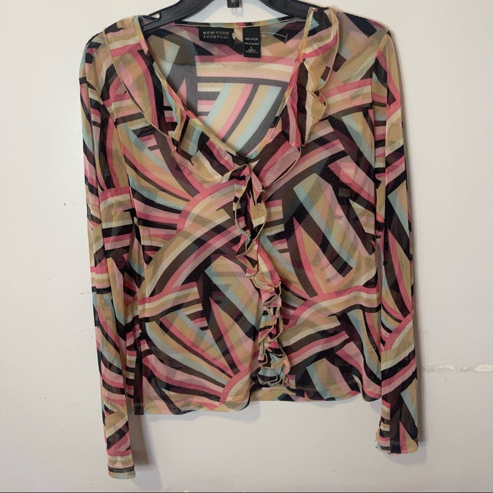 Mesh long sleeve blouse
